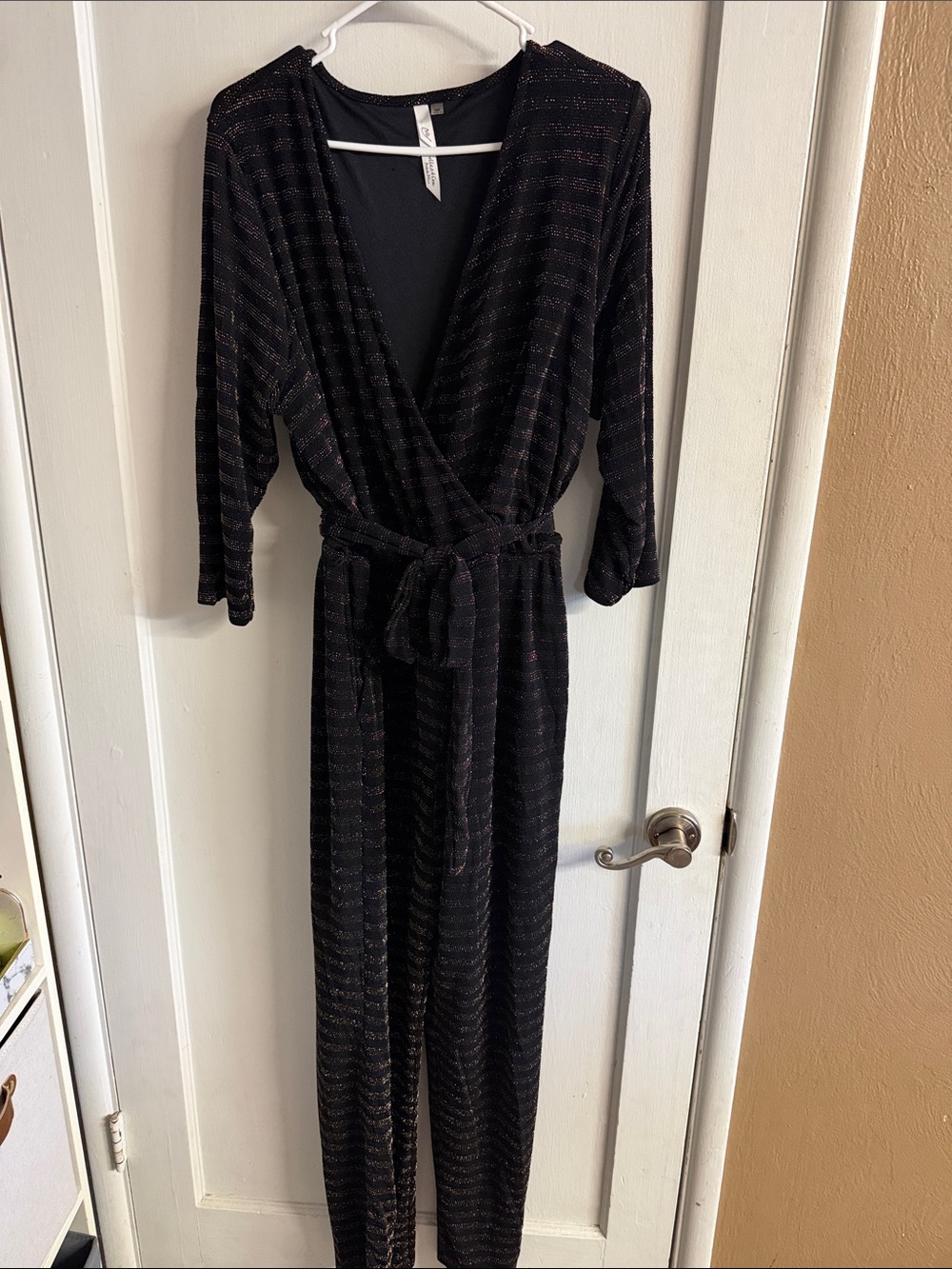 NY Collection Black Jumpsuit with Metallic Stripe Detail